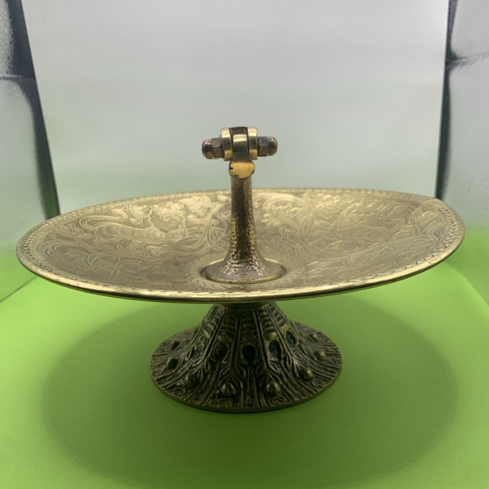 Vintage Tamar Enamel Flower  Brass Nut Cracker Mounted Footed Bowl Israel - Picture 9 of 14